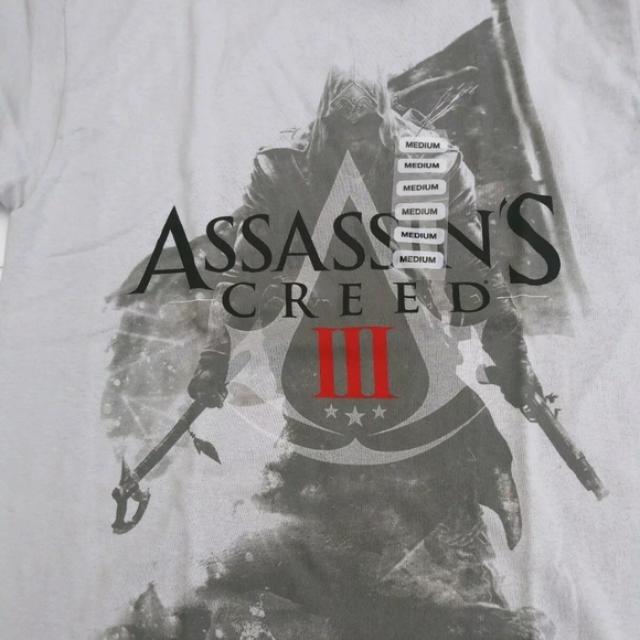 Assassins Creed Shirt Mens M Gray Graphic tee Short Sleeve Gamer Pop Art - Picture 5 of 7